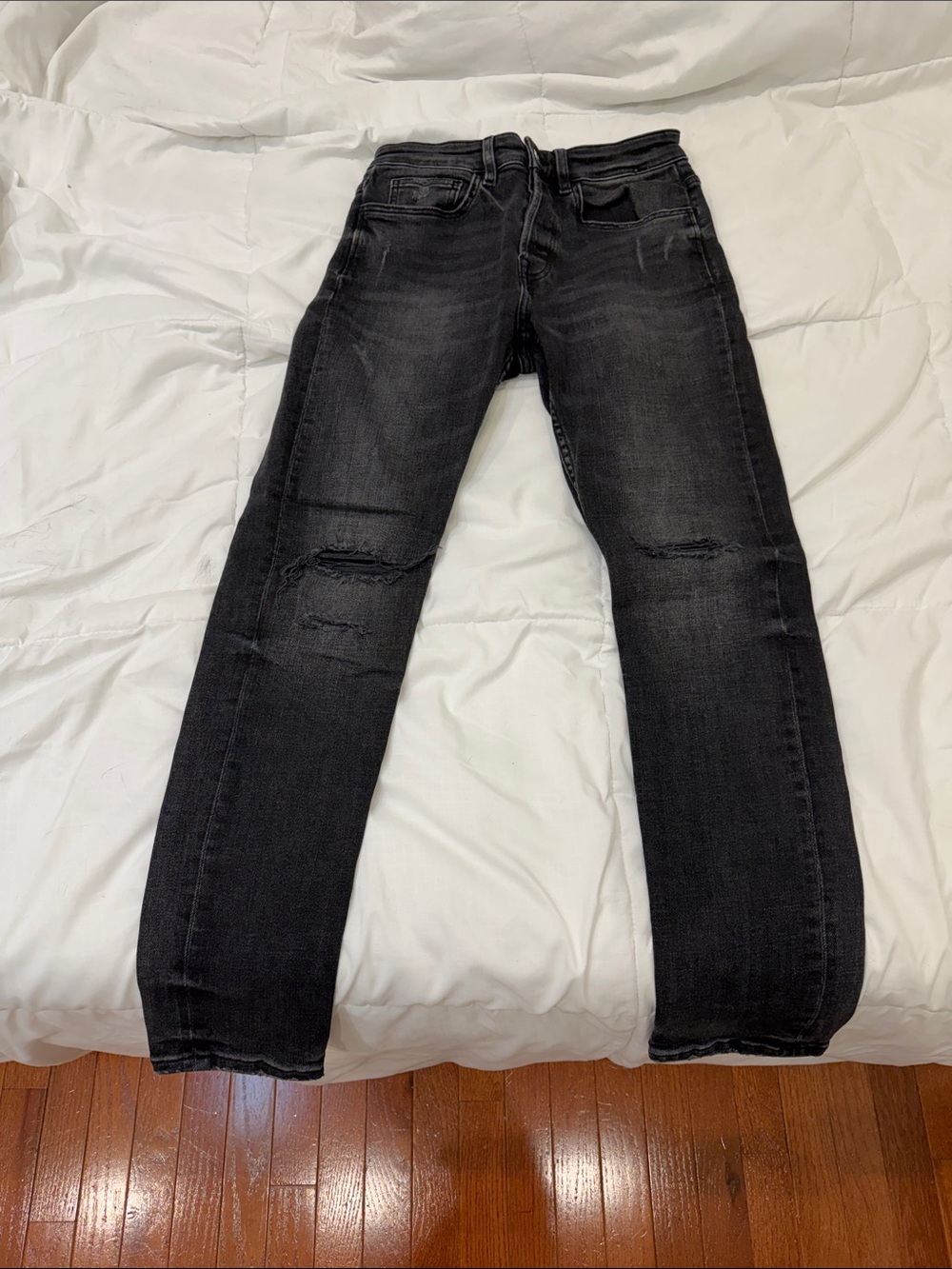 Zara Men's Black Slim Straight Distressed Jeans